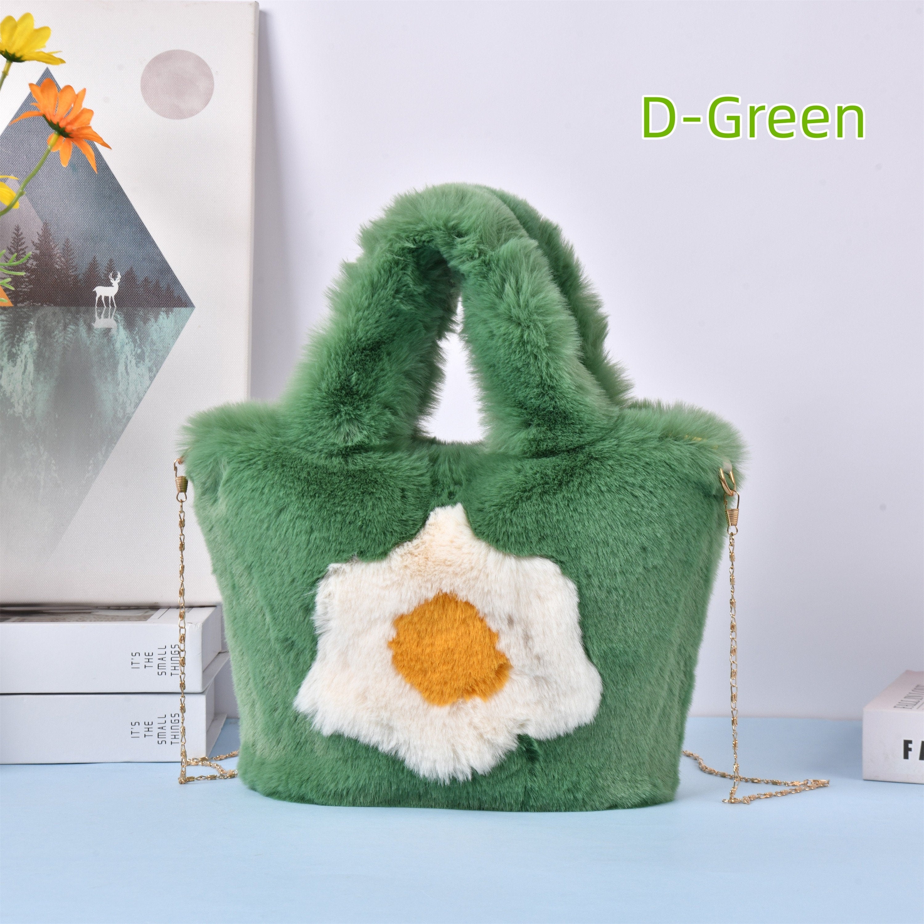 Egg Flower Plush Tote Bag with Magnetic Buckle