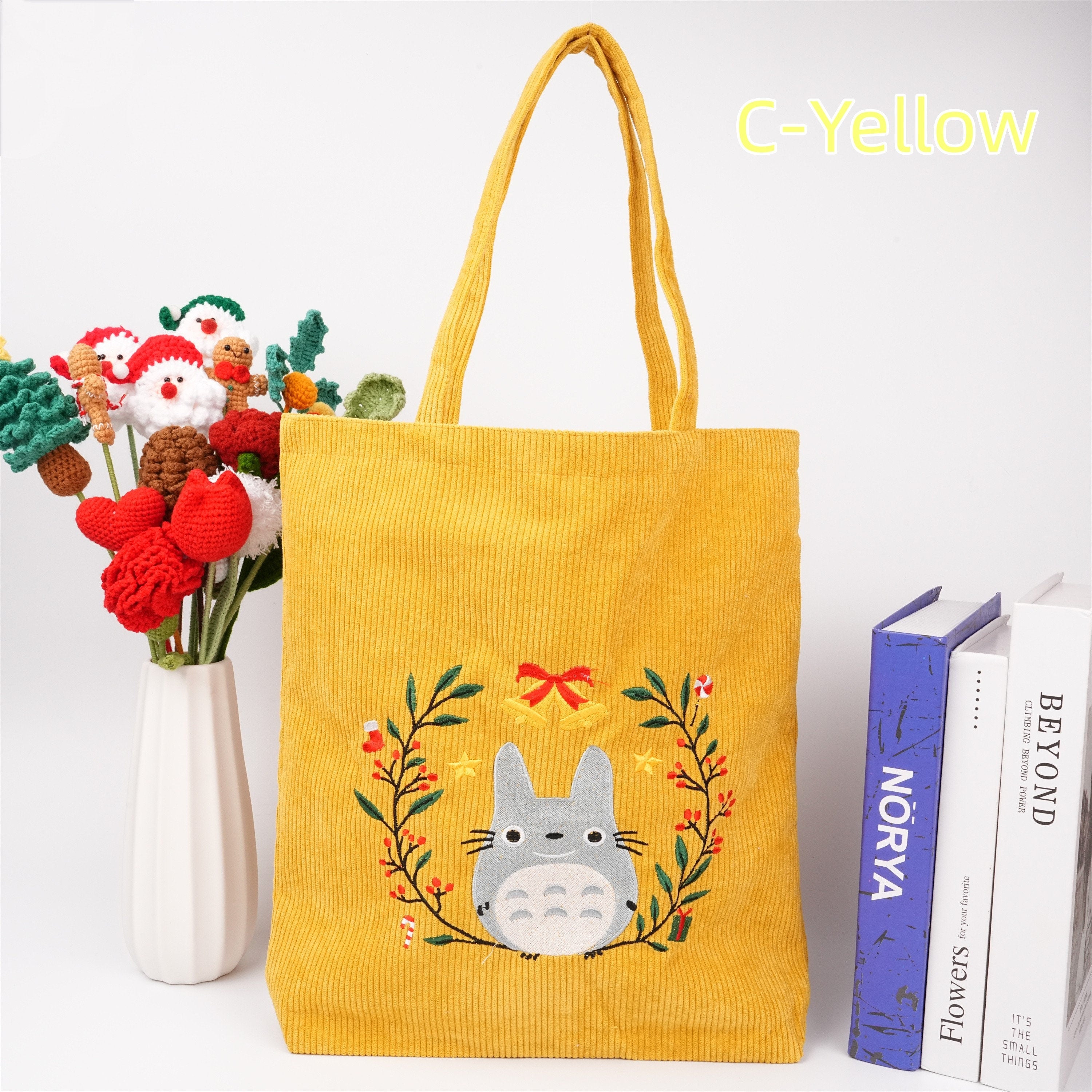 Handmade Garland Totoro Corduroy Anime Embroidered Tote Bag