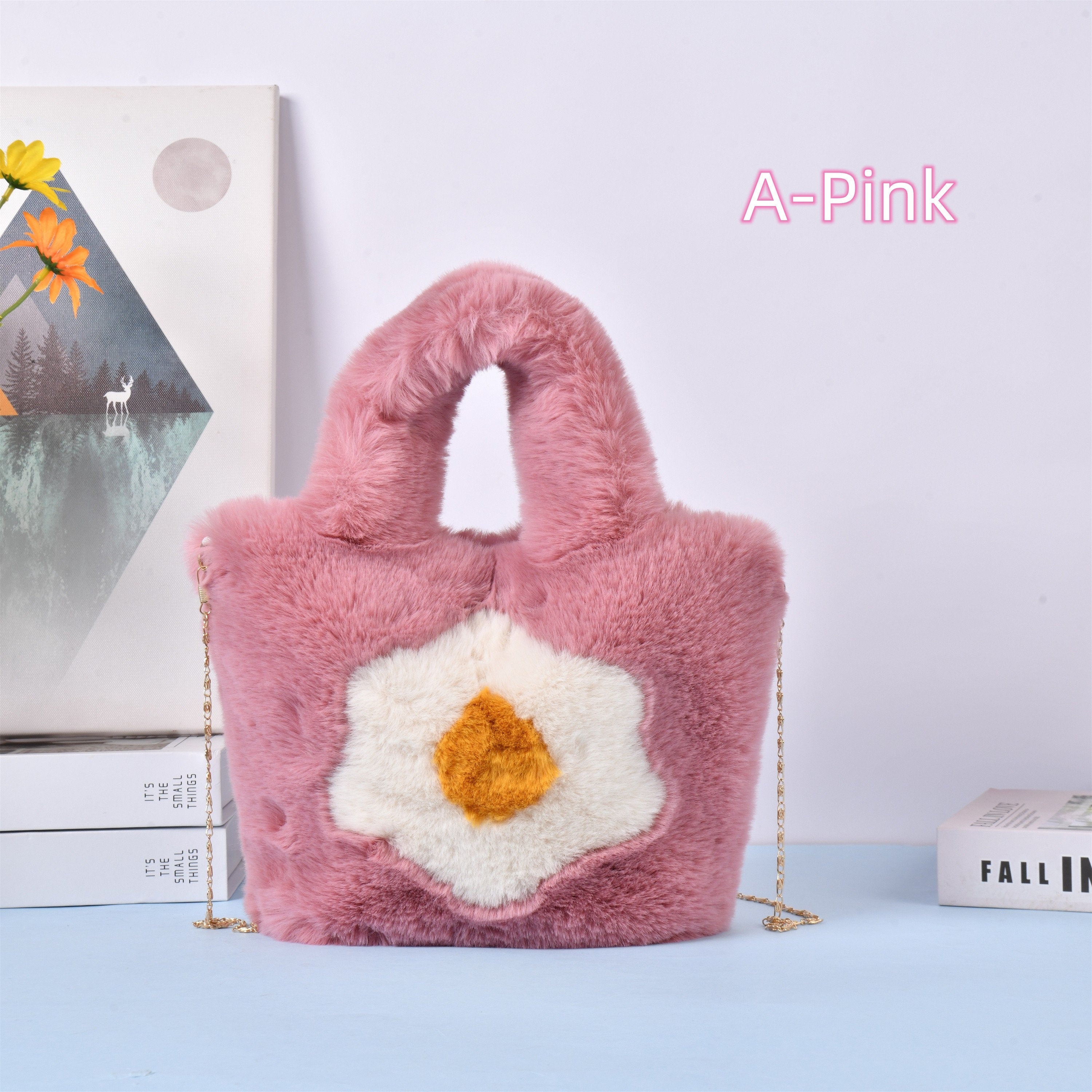 Egg Flower Plush Tote Bag with Magnetic Buckle