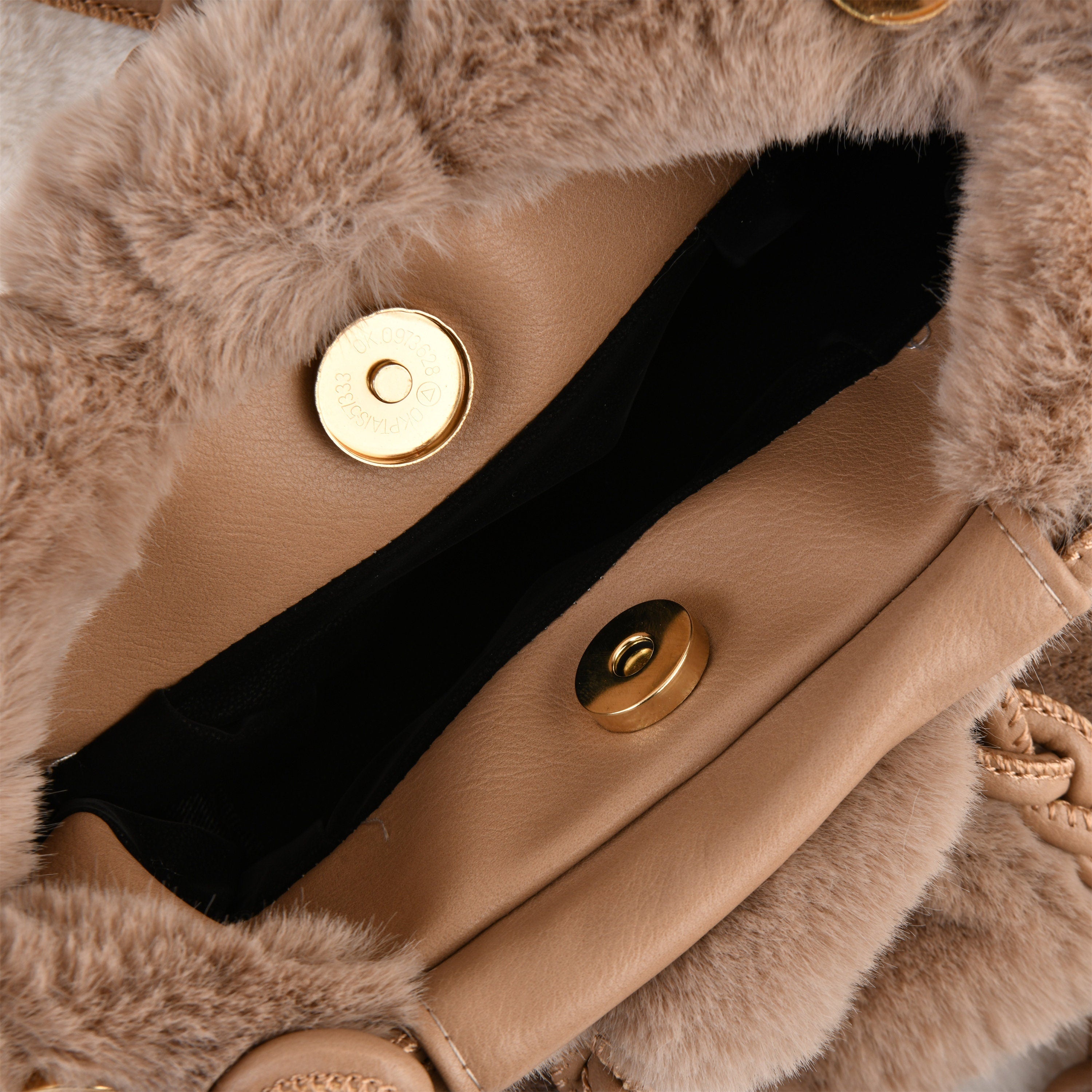 Brown/Beige Plush Tote Bag with Magnetic Buckle