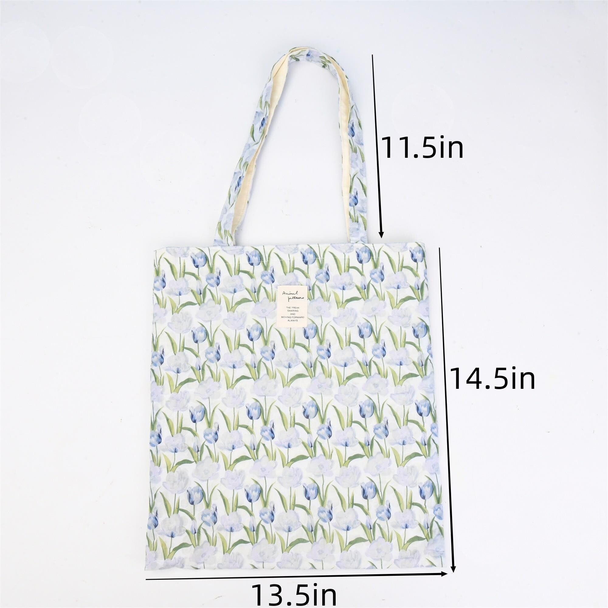 Handmade Blue Yellow Tulip Floral Tote Bag