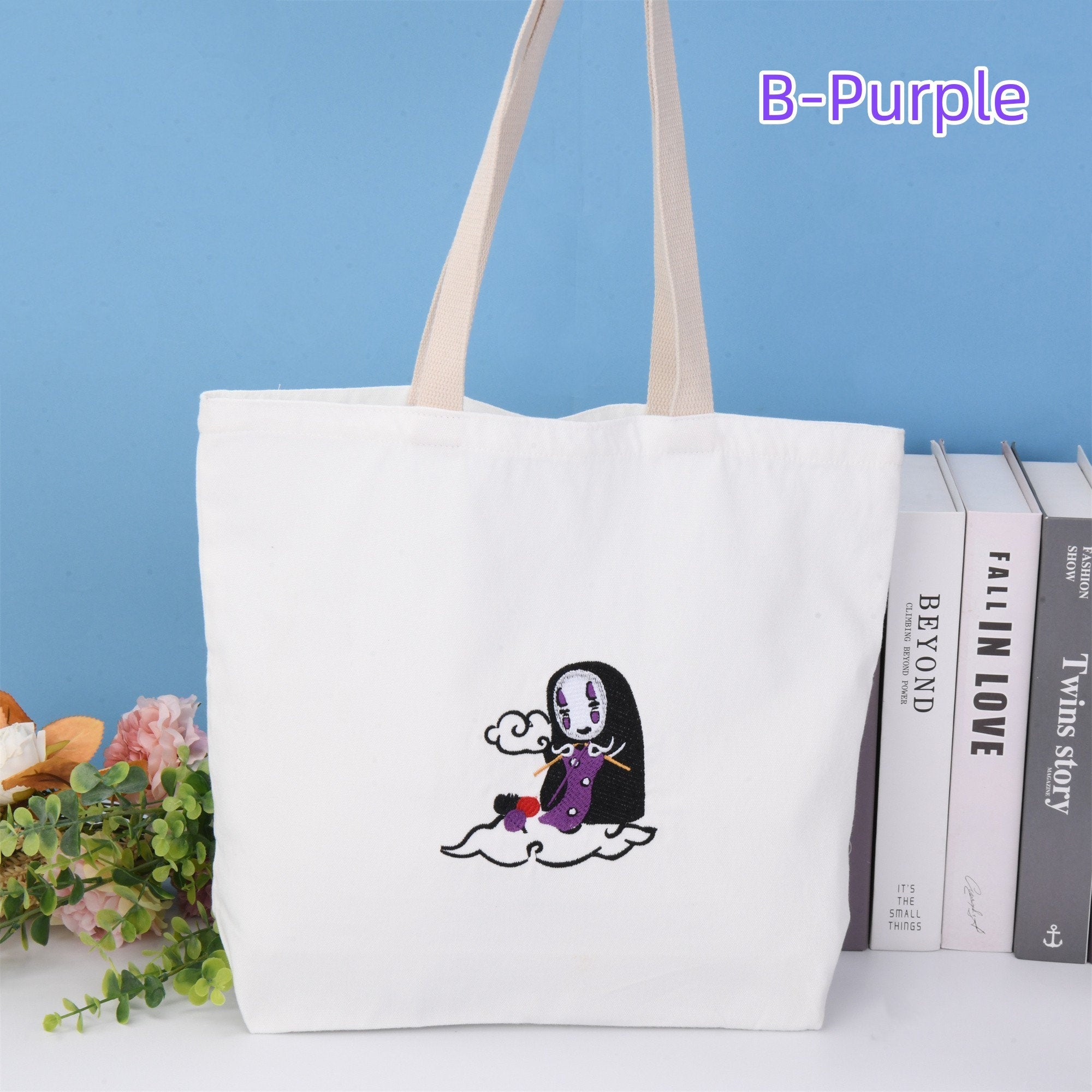 Spirited Away Embroidered No Face Man Canvas Tote Bag