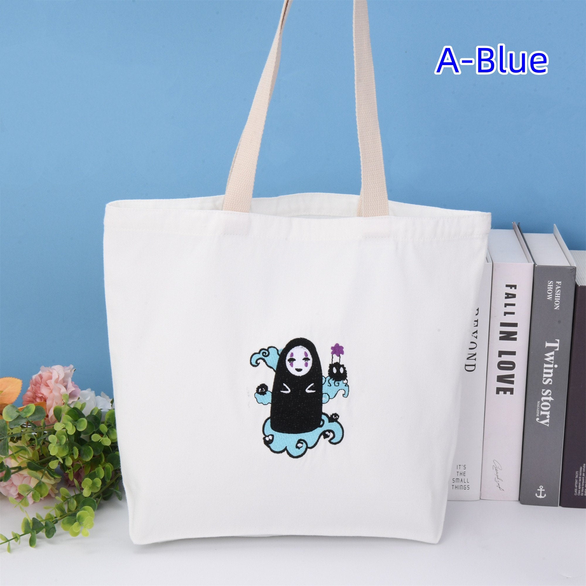 Spirited Away Embroidered No Face Man Canvas Tote Bag