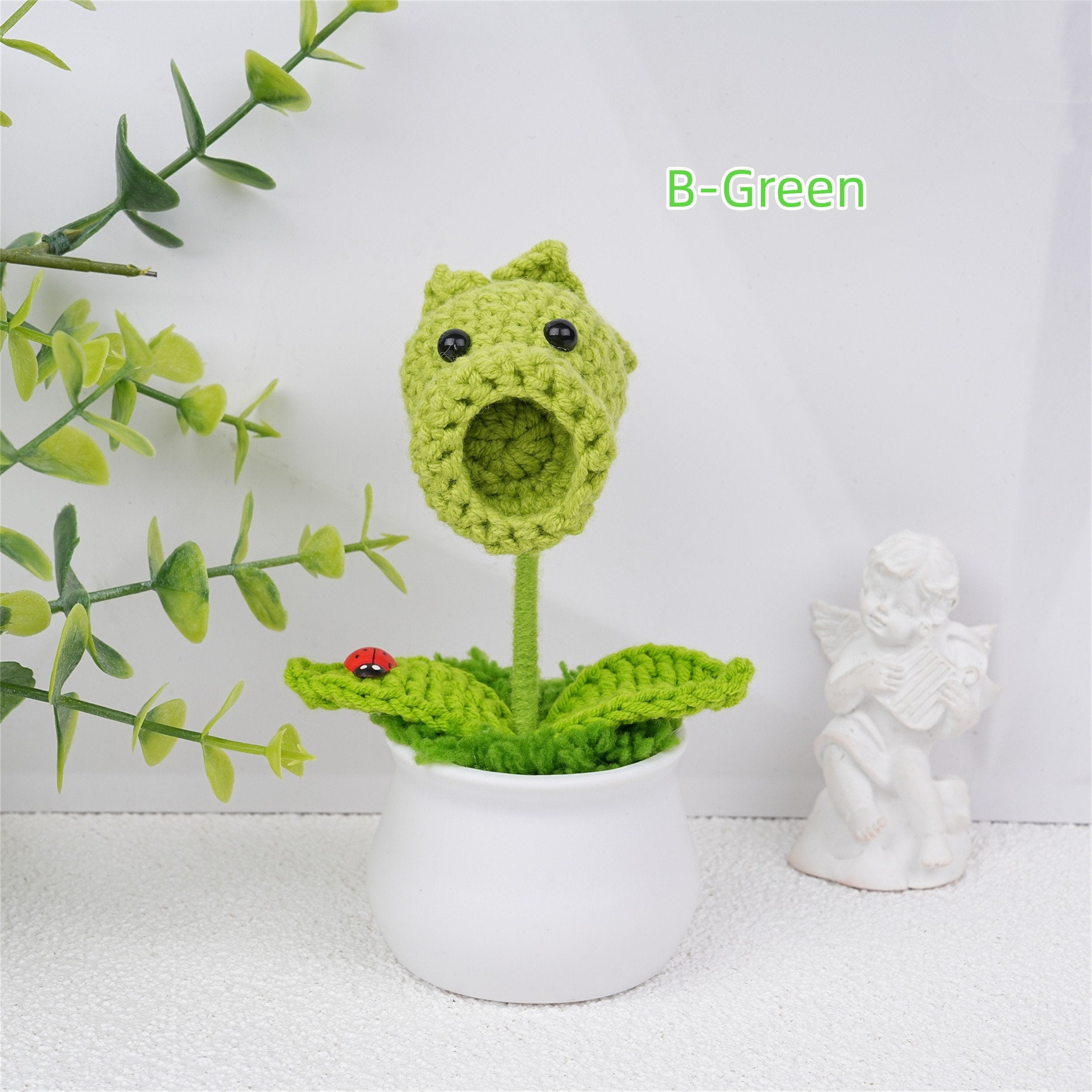 Handmade Crochet Mini Pea Shooter Potted Plant Ornaments