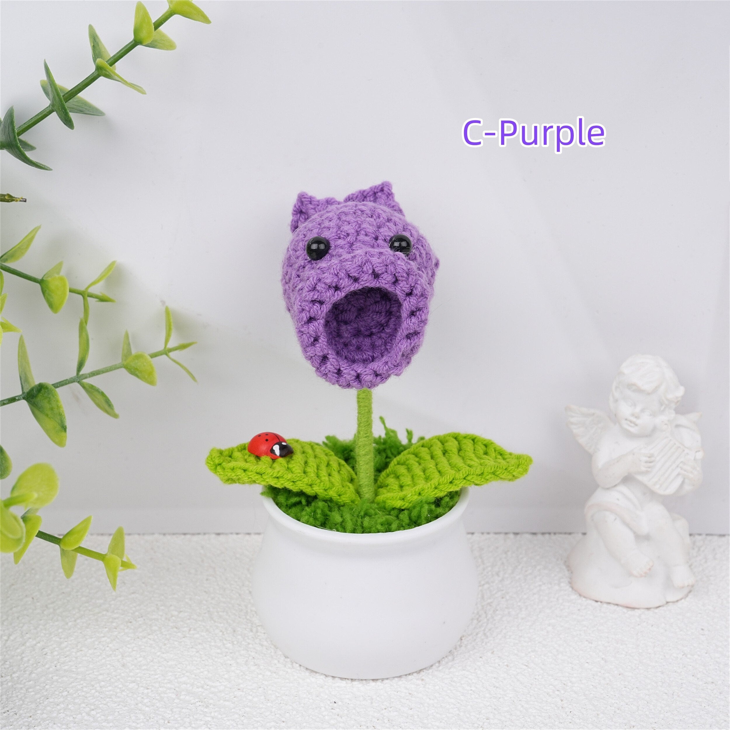 Handmade Crochet Mini Pea Shooter Potted Plant Ornaments