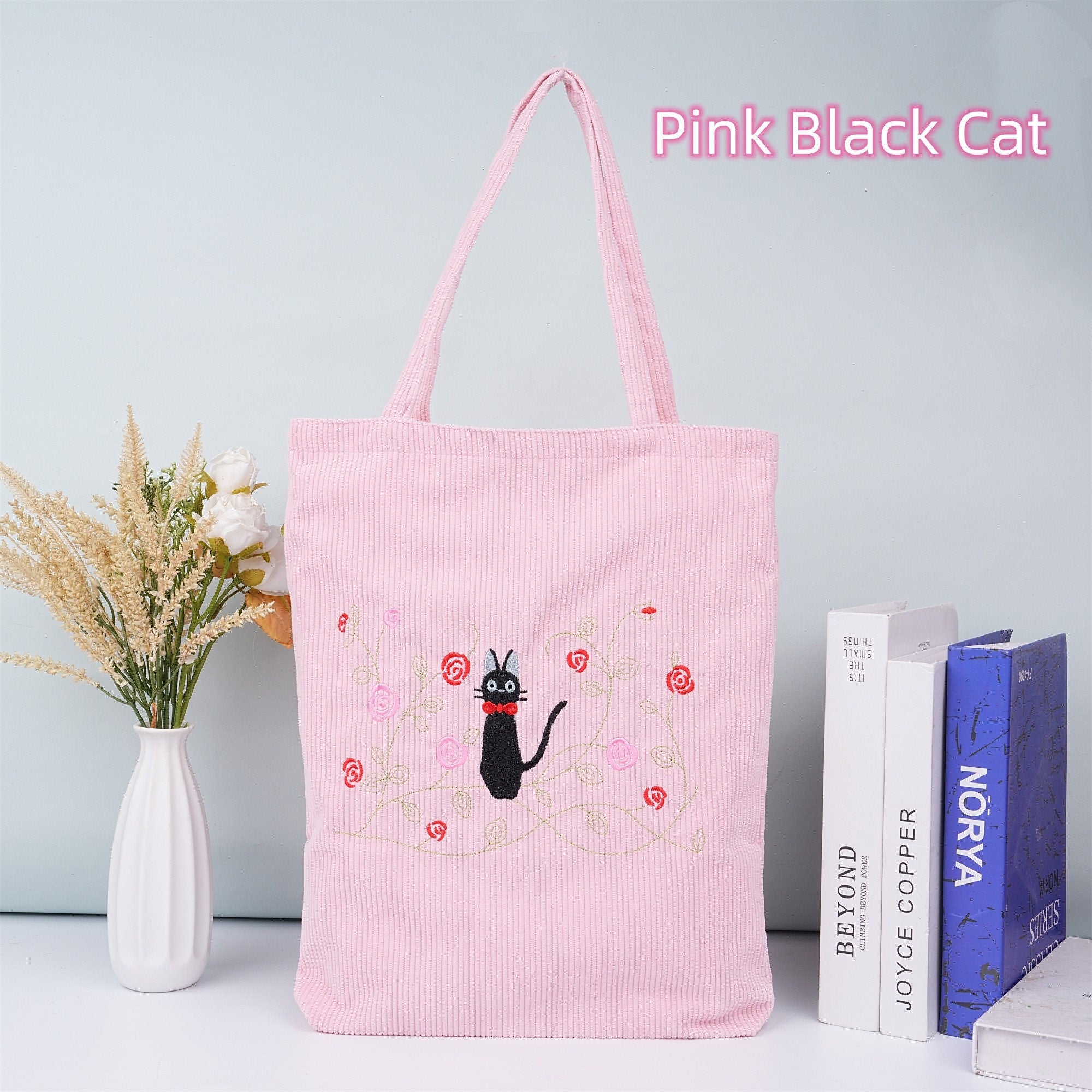 Handmade Anime Embroidered Corduroy Shoulder Tote Bag