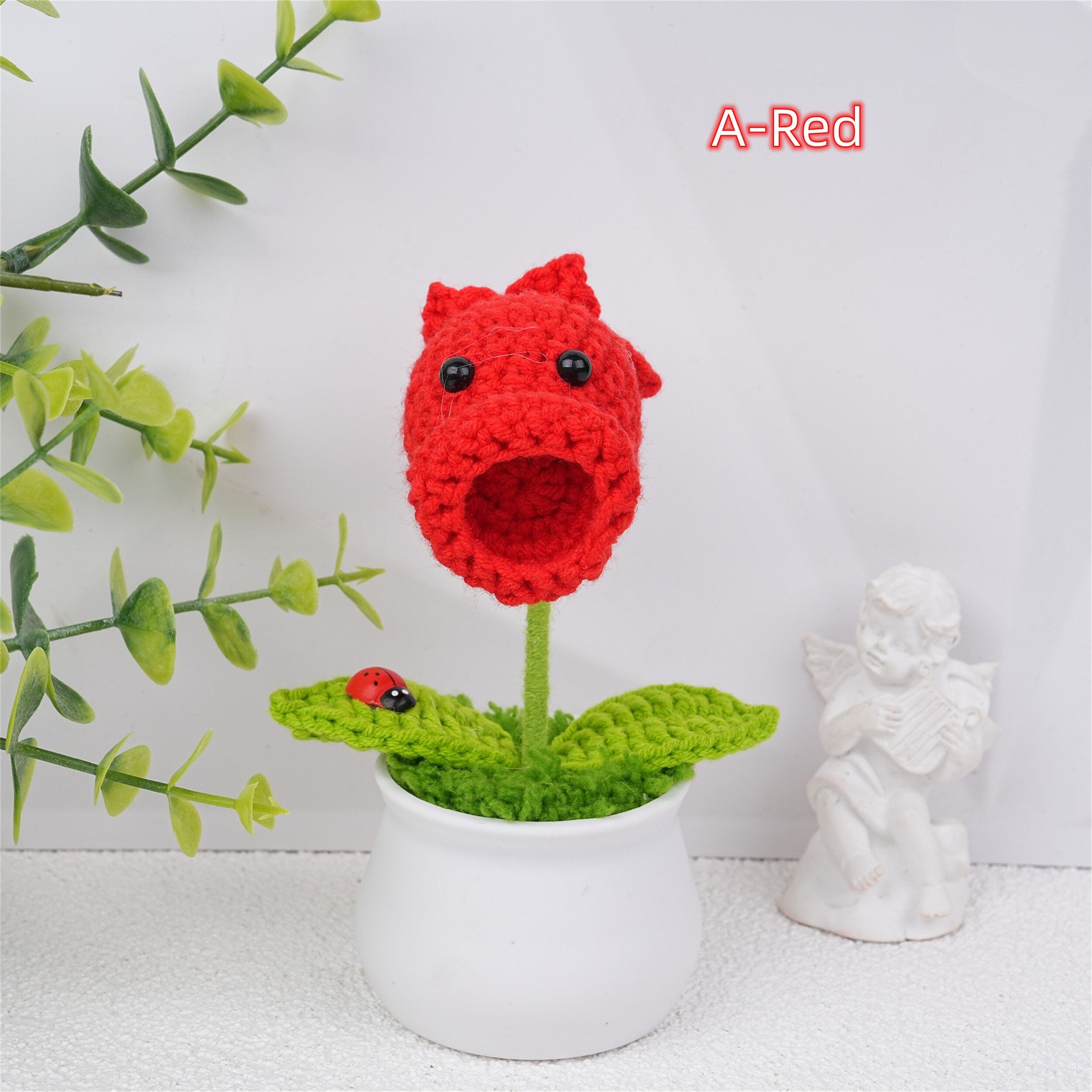 Handmade Crochet Mini Pea Shooter Potted Plant Ornaments