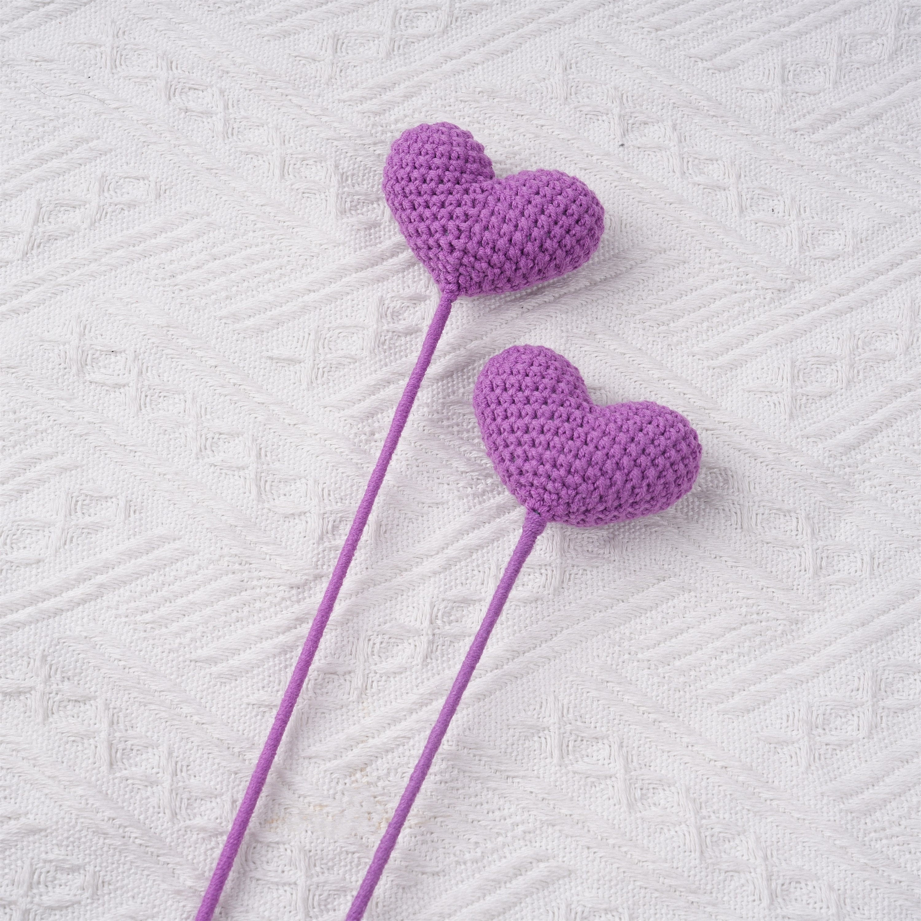 Handmade Knit Purple Heart Crochet Bouquet