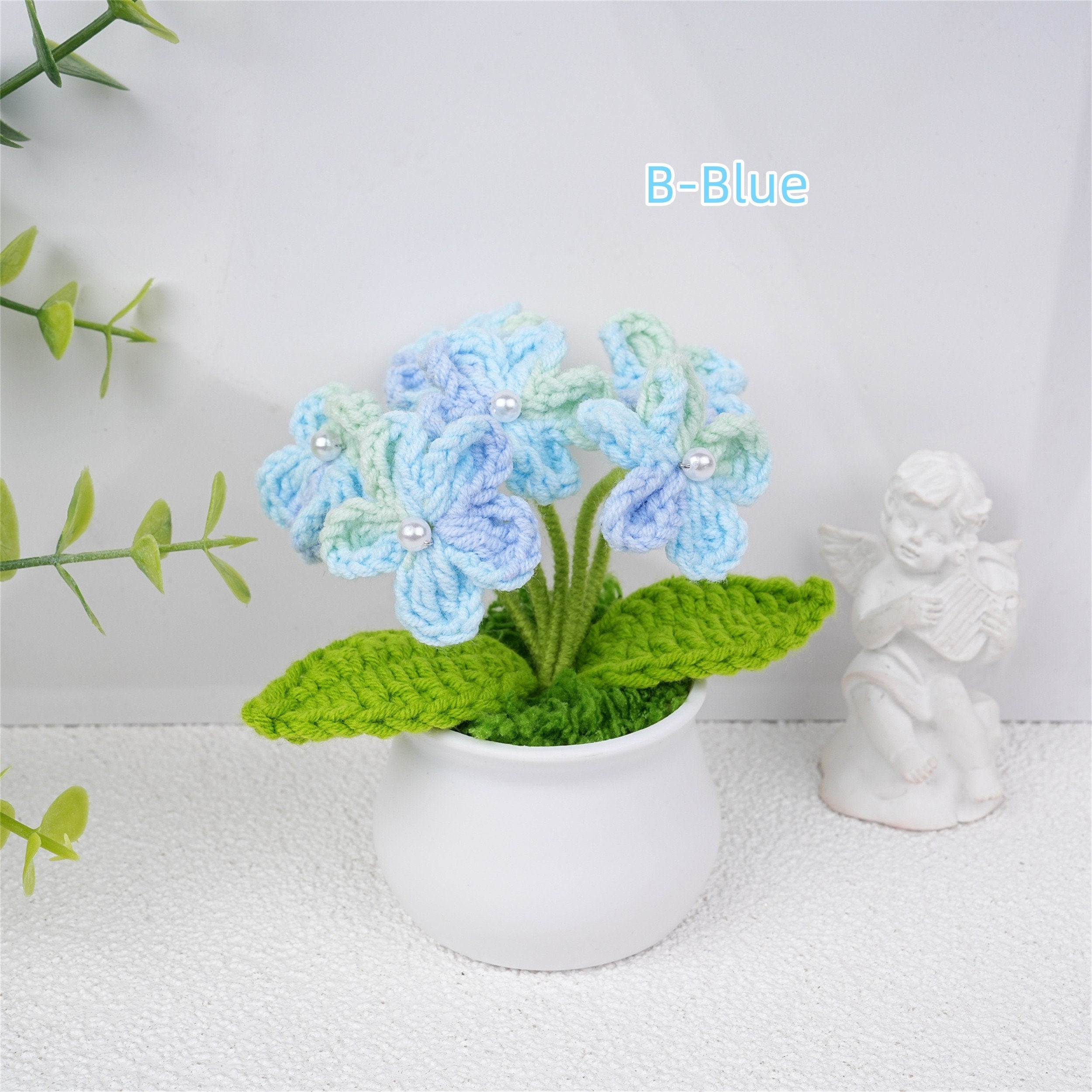 Handmade Crochet Mini Forget Me Not Potted Plant Ornament