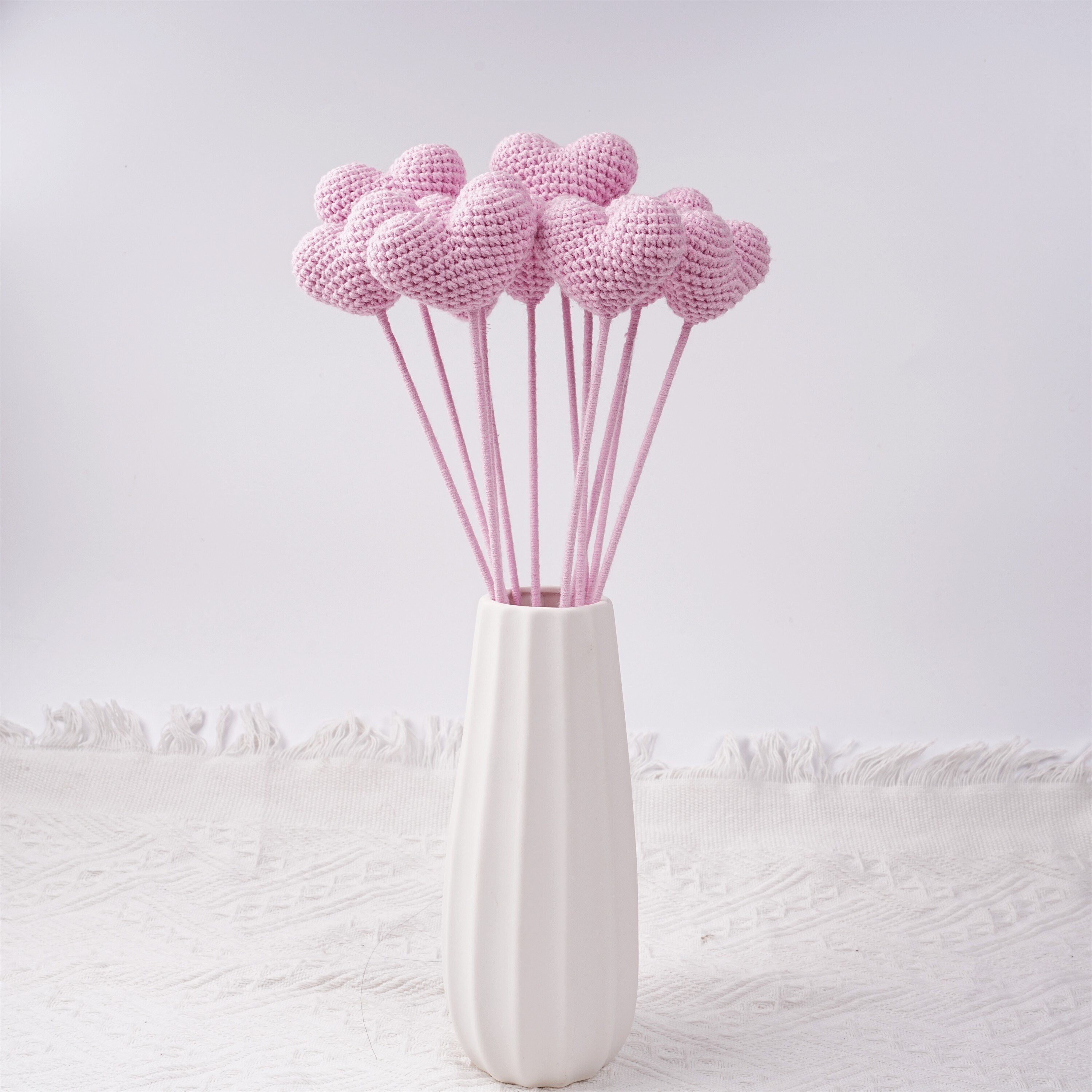 Handmade Knit Pink Heart Crochet Bouquet