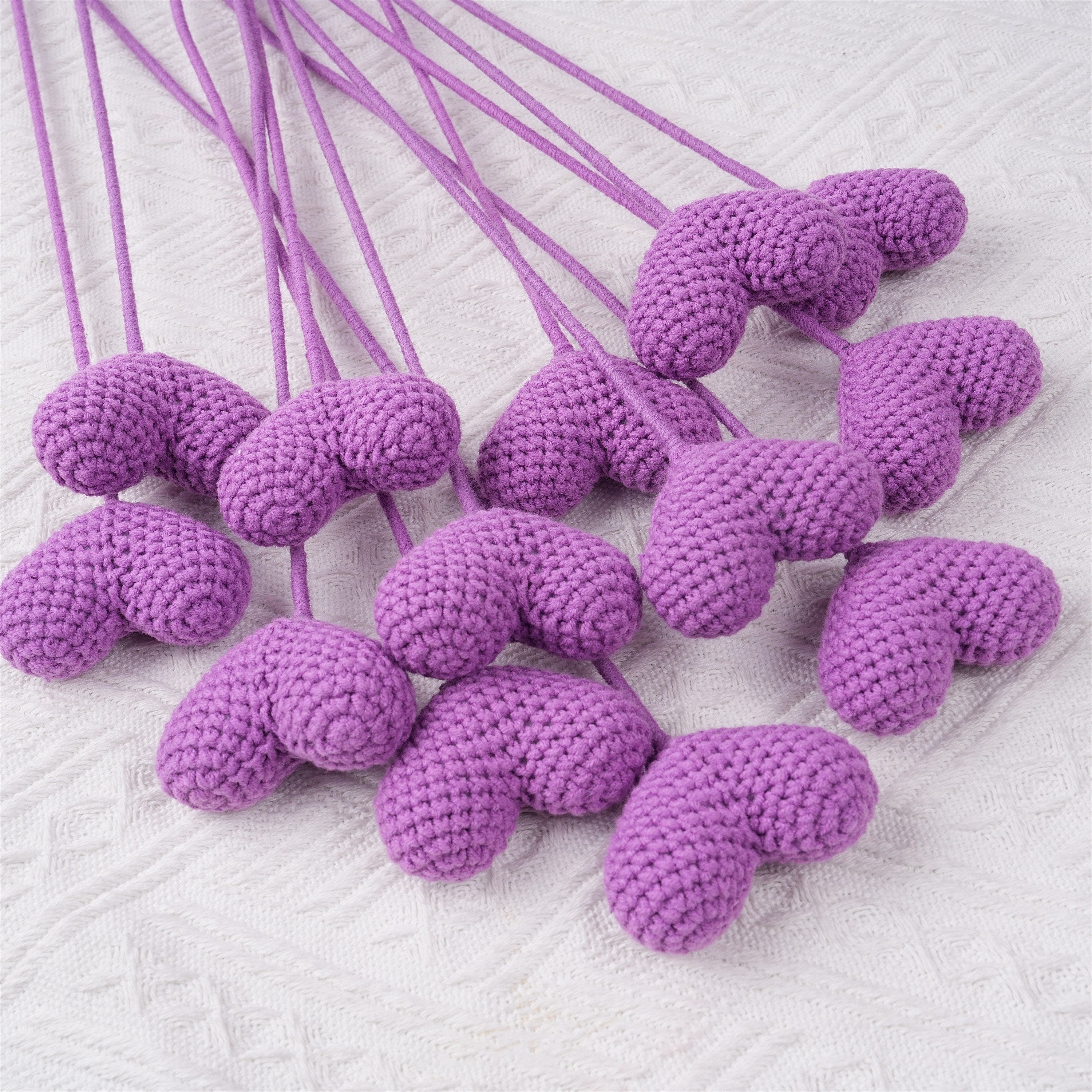 Handmade Knit Purple Heart Crochet Bouquet