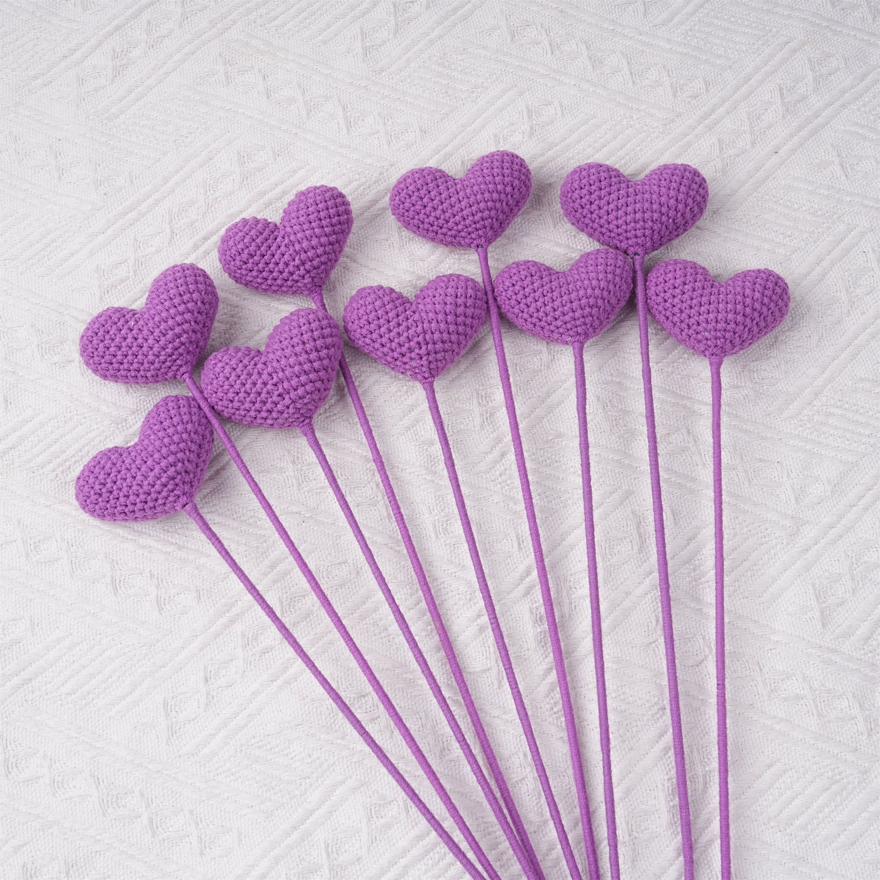 Handmade Knit Purple Heart Crochet Bouquet