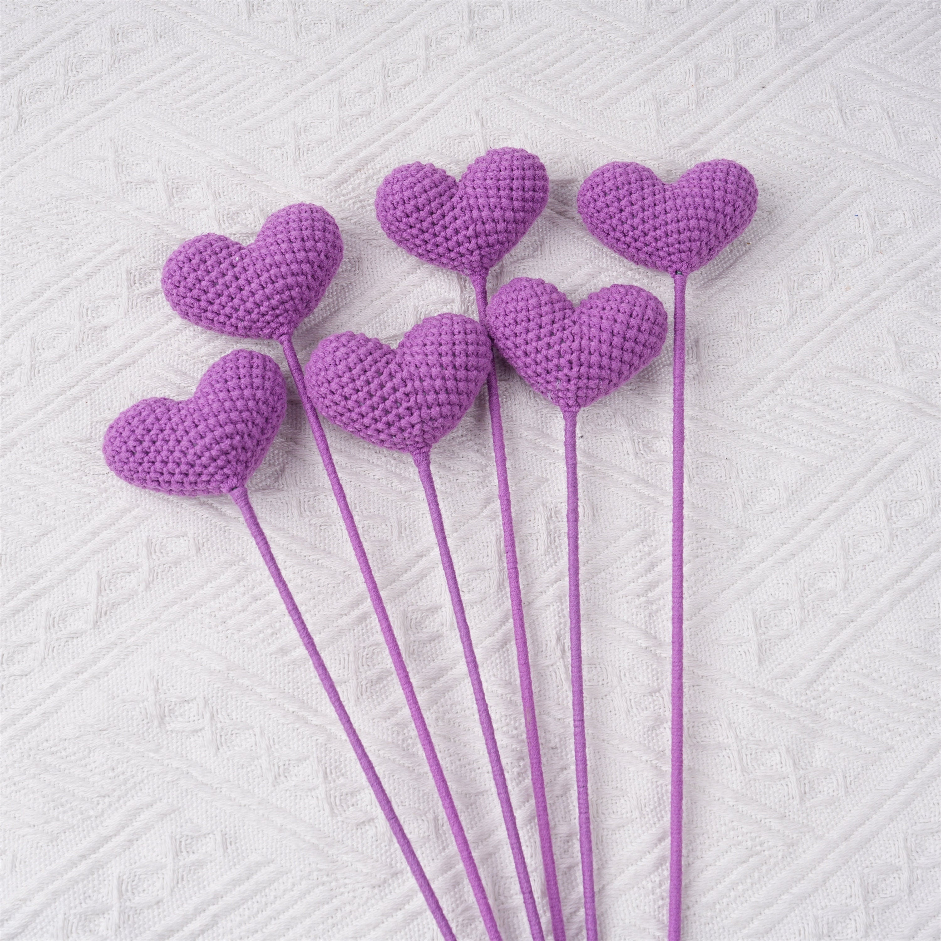 Handmade Knit Purple Heart Crochet Bouquet