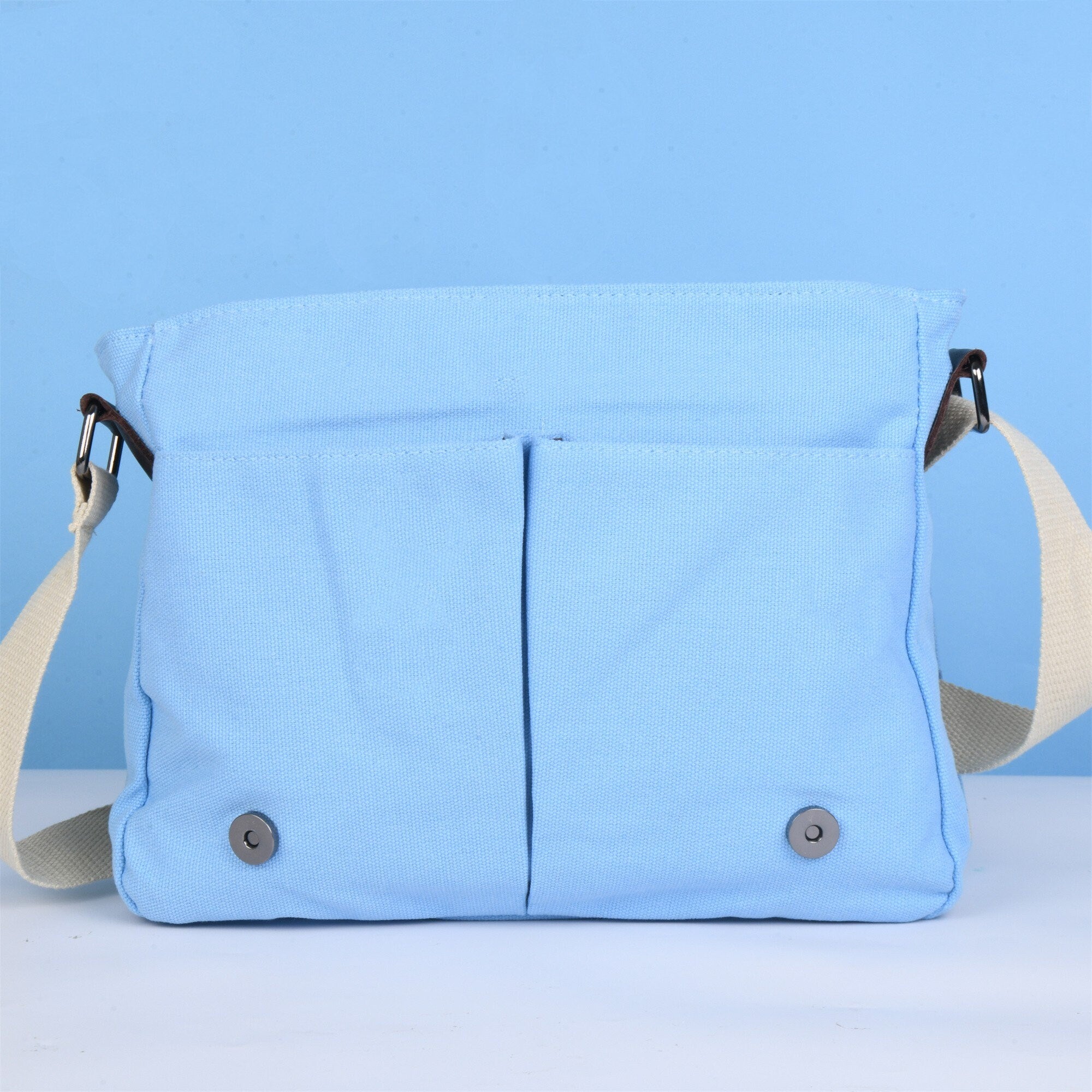 Handmade Blue Cartoon Totoro Canvas Crossbody Bag