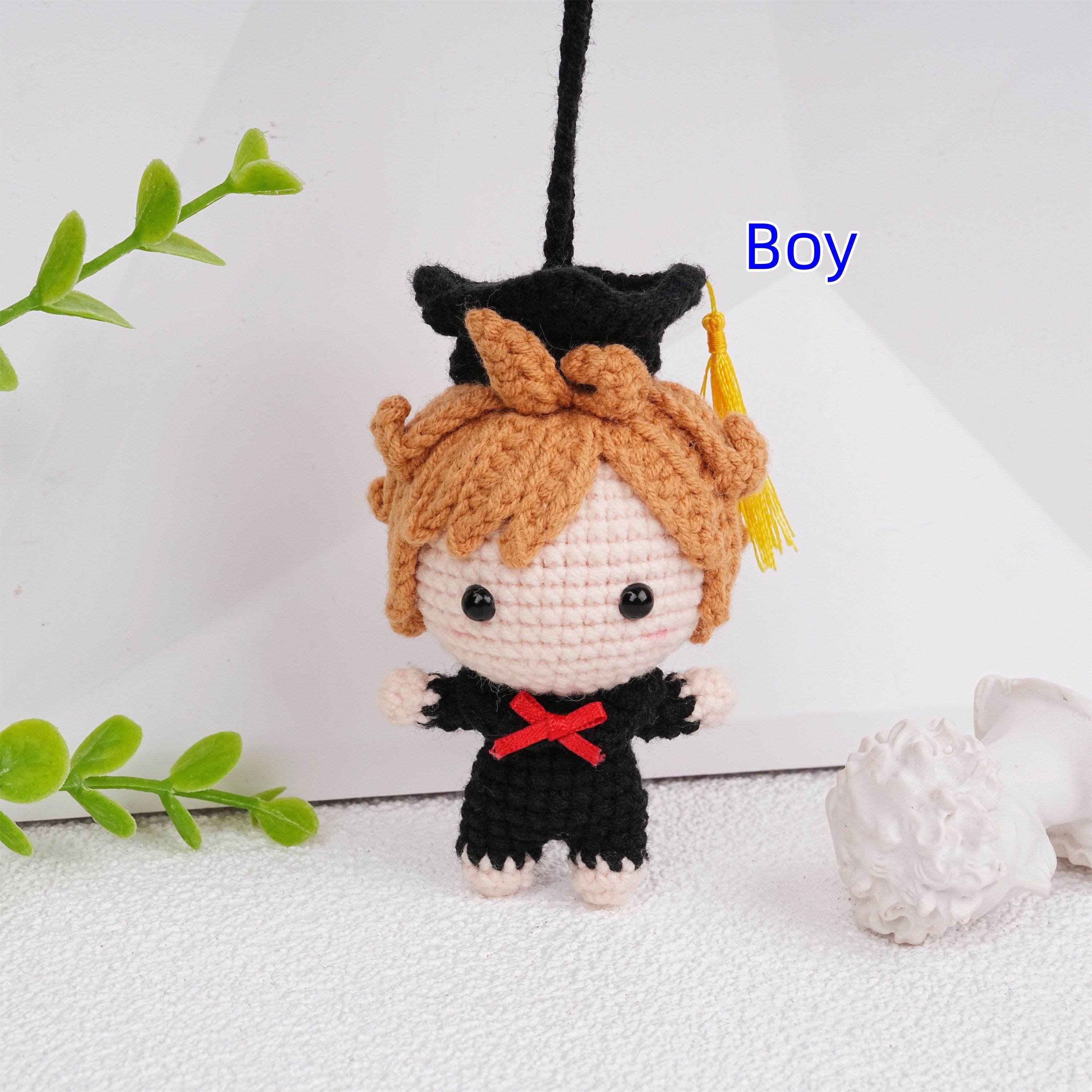 Handmade Crochet Graduation Boy and Girl Car Pendant Oranment