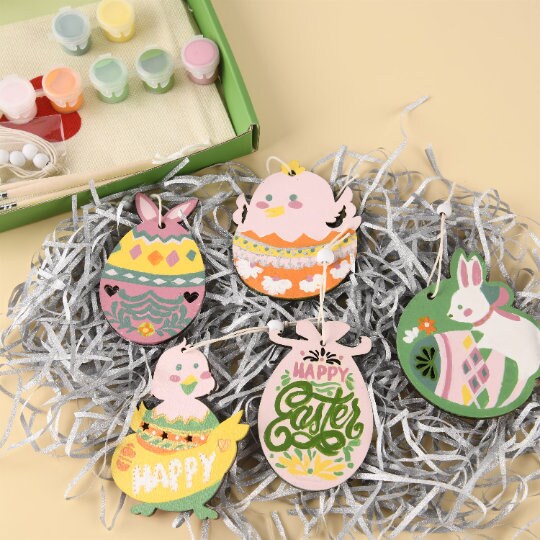 CLEARANCE 5PCS DIY Easter Painting Wooden Pendant