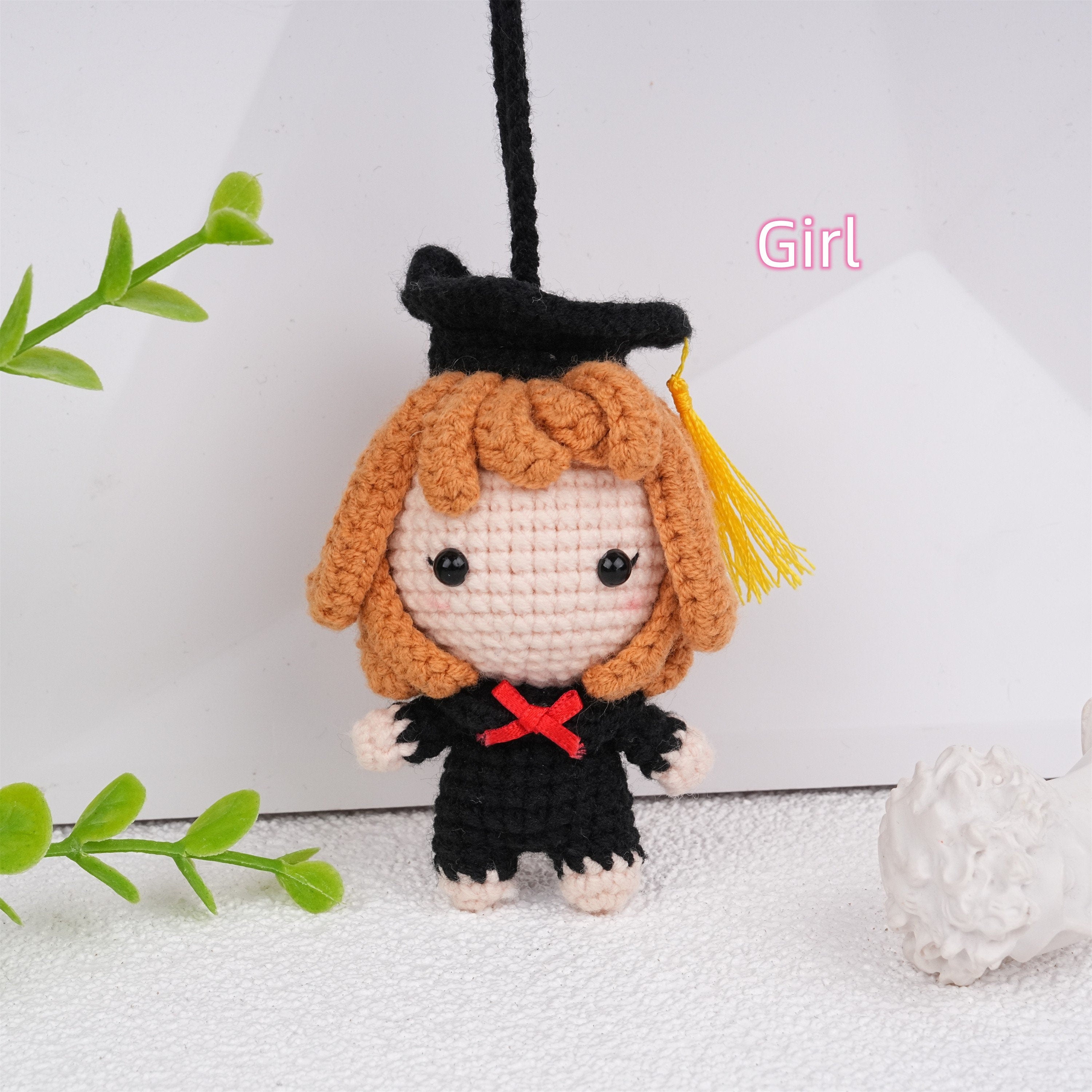 Handmade Crochet Graduation Boy and Girl Car Pendant Oranment