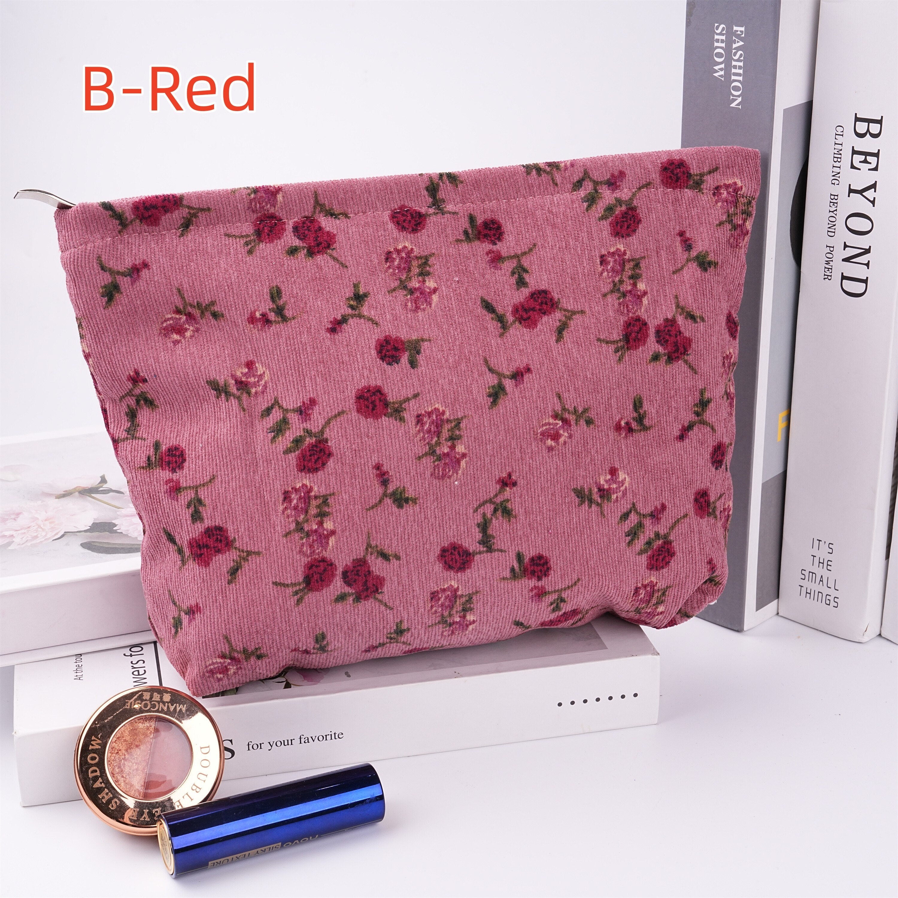 Handmade Rose Flowers Corduroy Cosmetic Bag