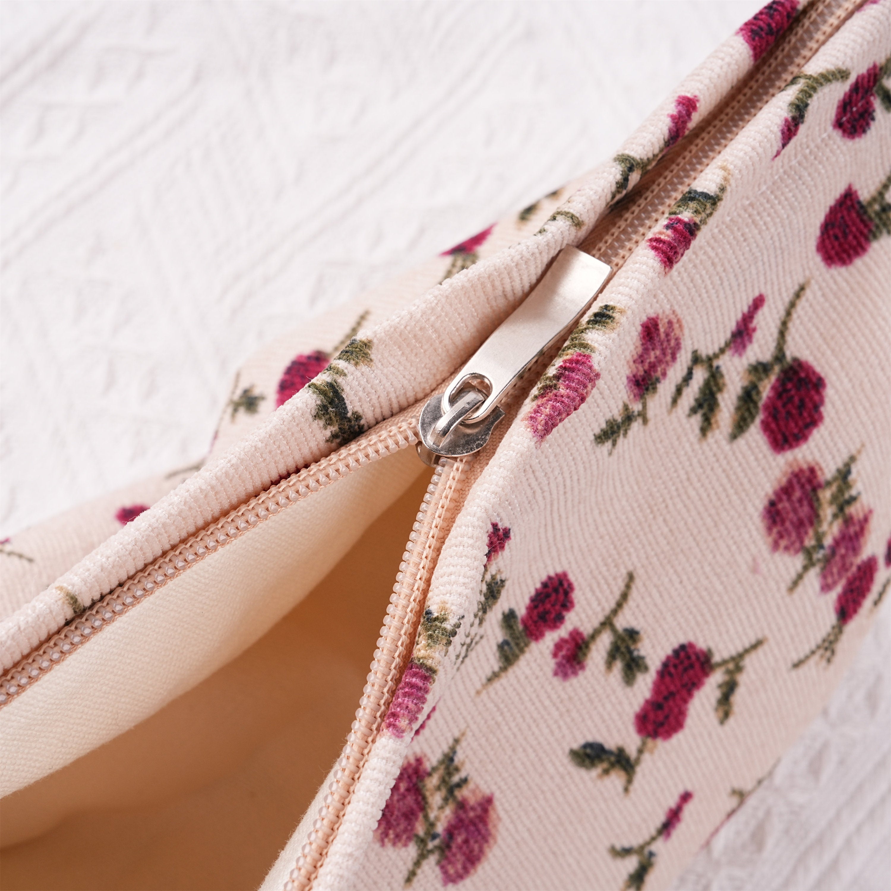 Handmade Rose Flowers Corduroy Cosmetic Bag