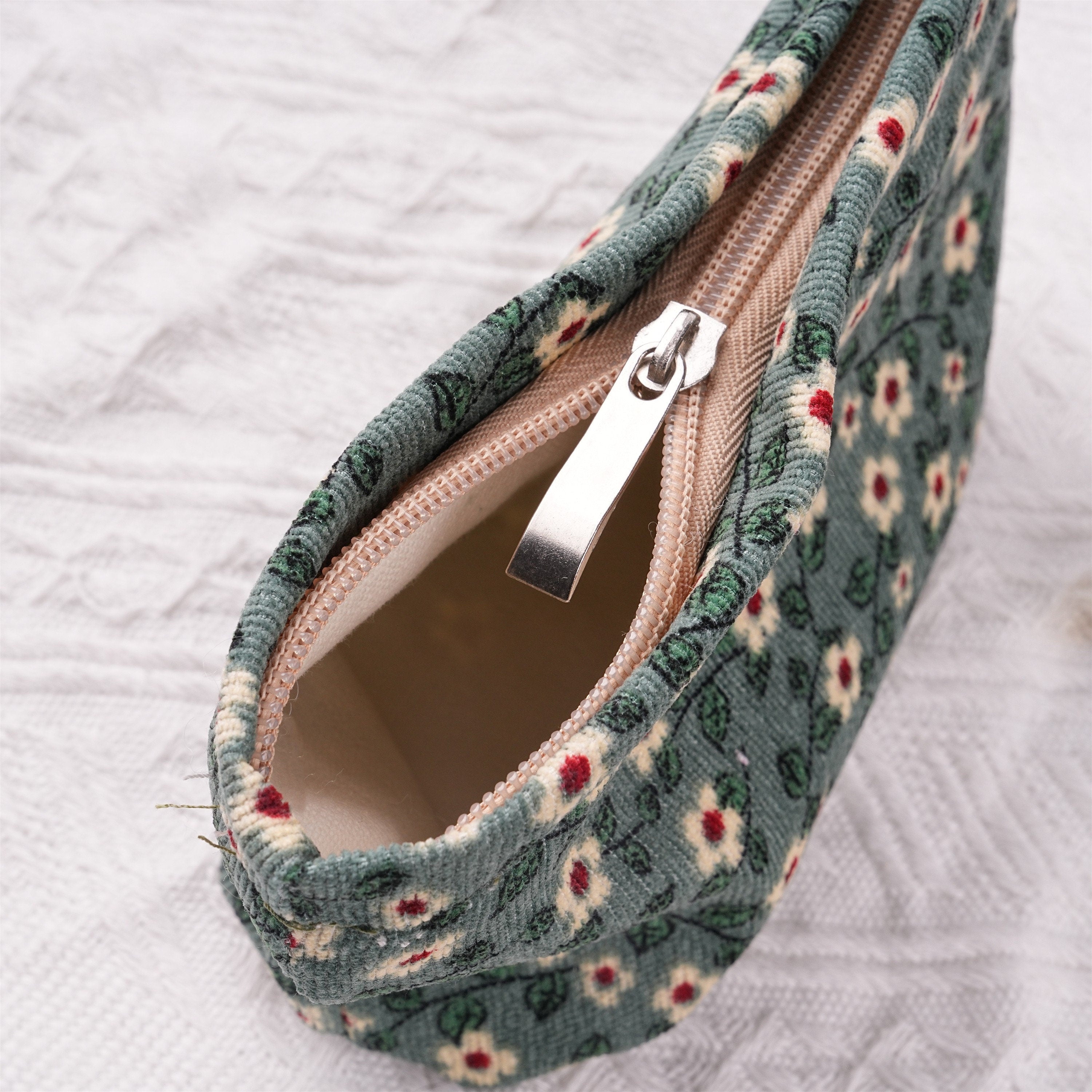 Handmade Cherry Blossom Corduroy Cosmetic Bag