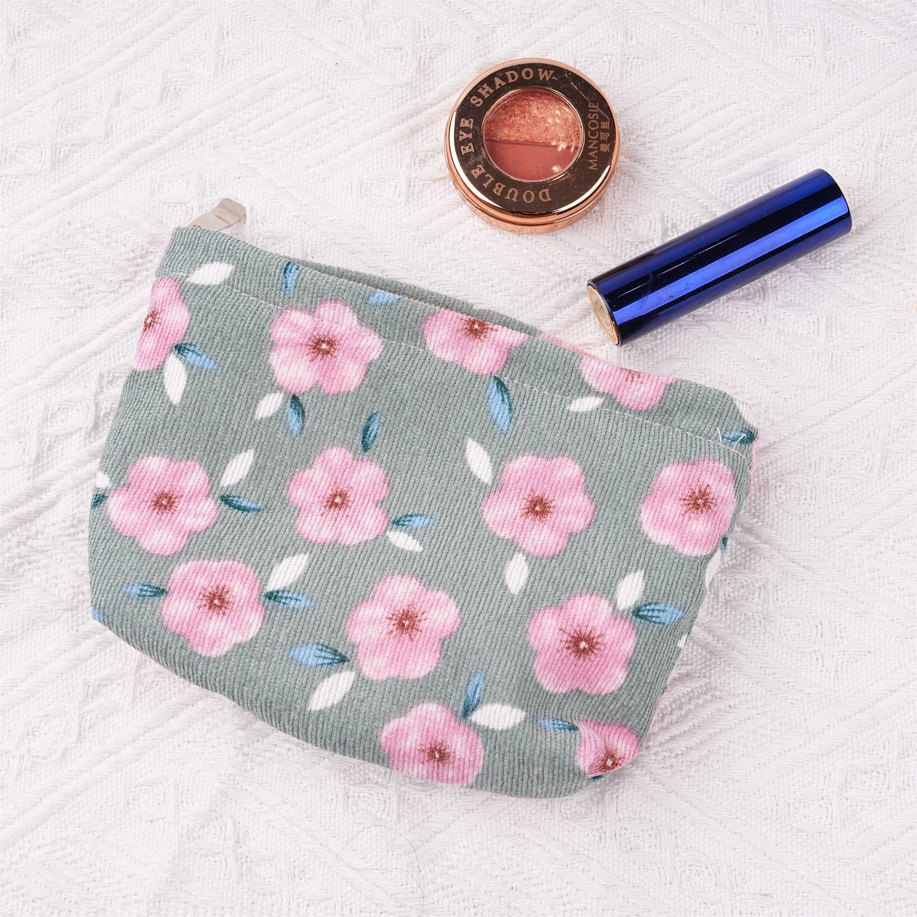 Handmade Cherry Blossom Corduroy Cosmetic Bag