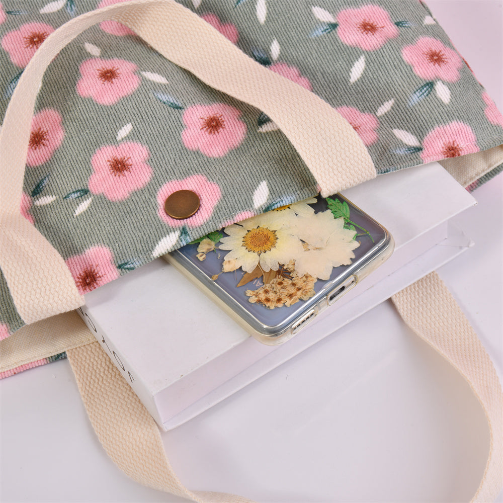 Medium Daisy Floral Corduroy Tote Bag