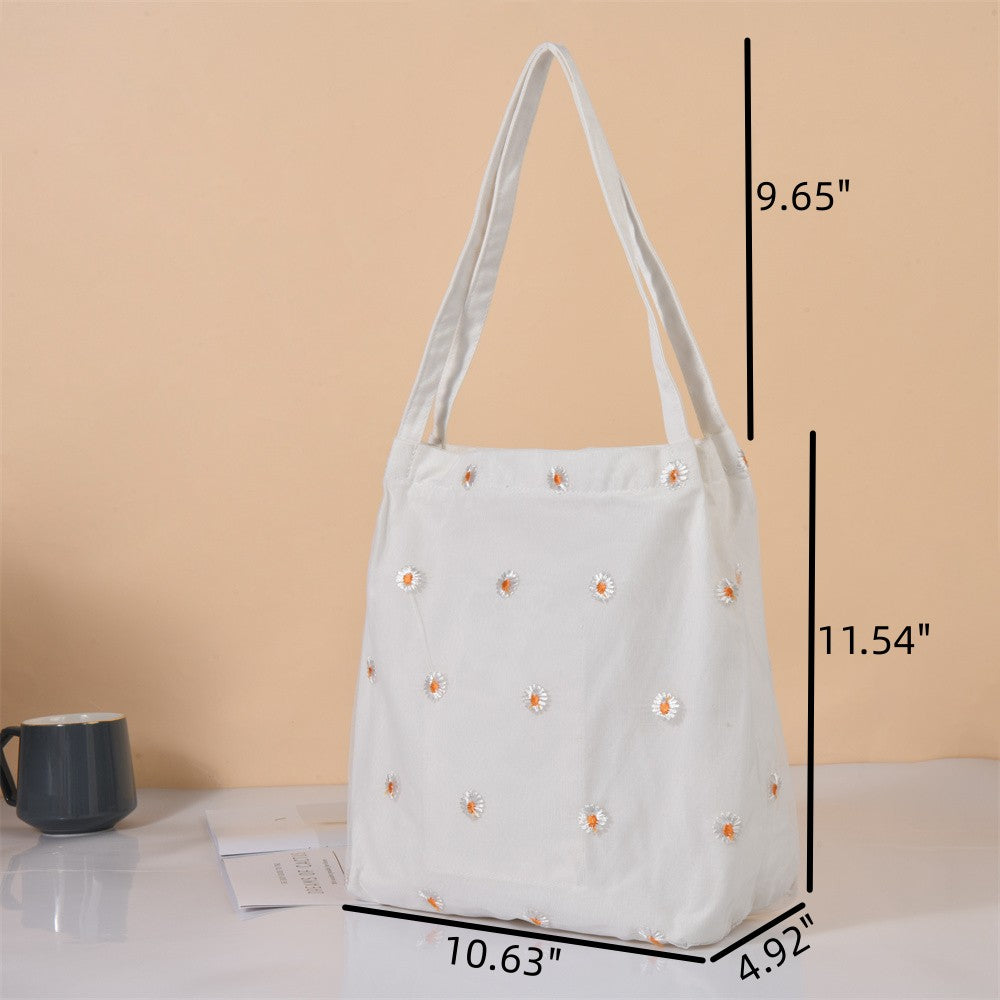 Daisy Lace Embroidery Mesh Fall Medium Tote Bag