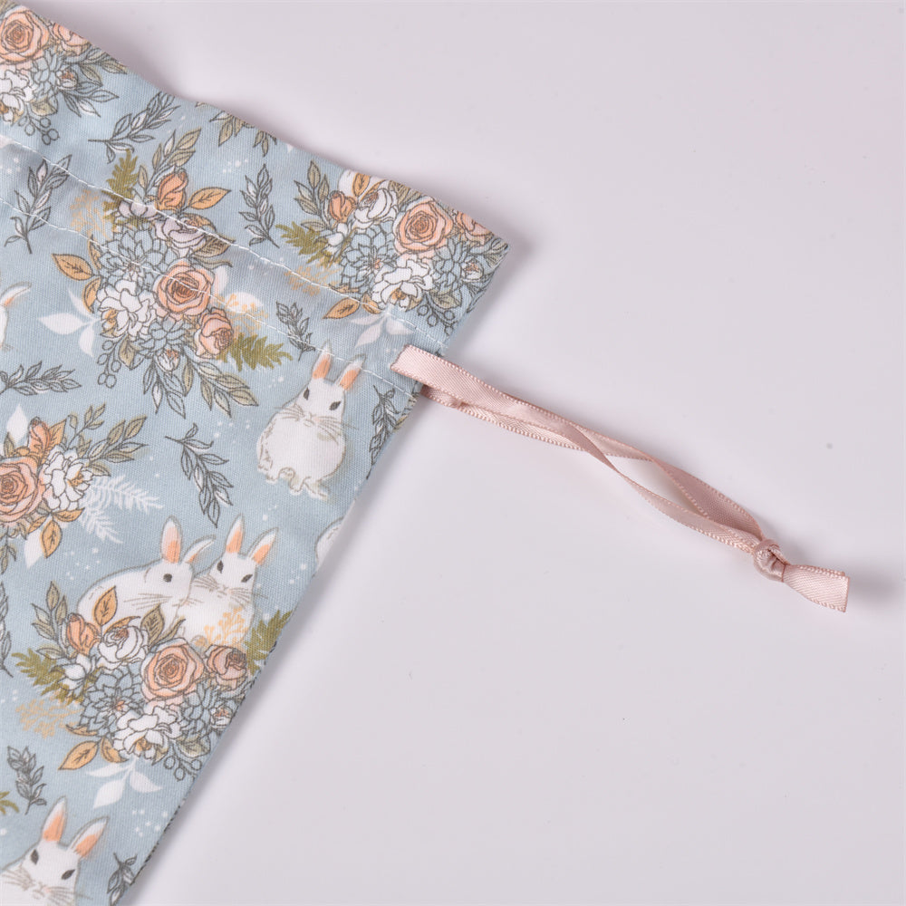 Rabbit and Rose Cotton Drawstring Gift Bag