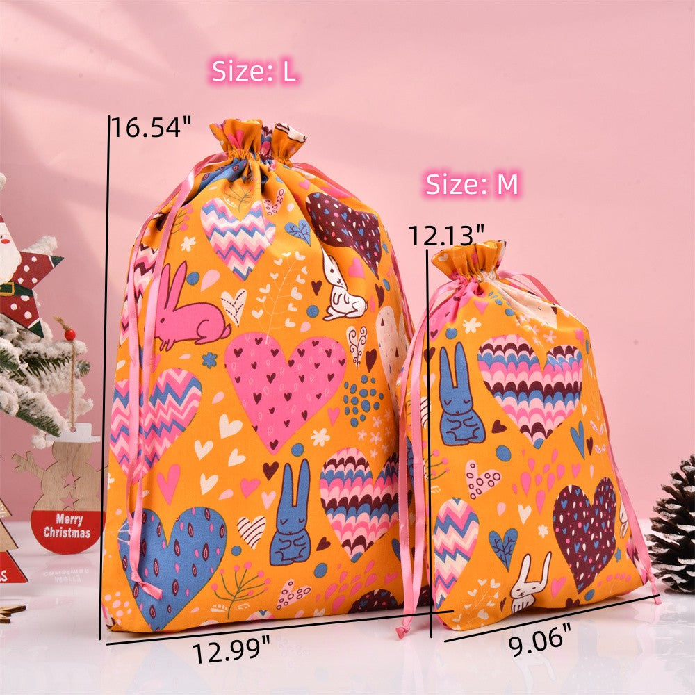 M/L Yellow Heart Rabbit Flowers Drawstring Gift Bag