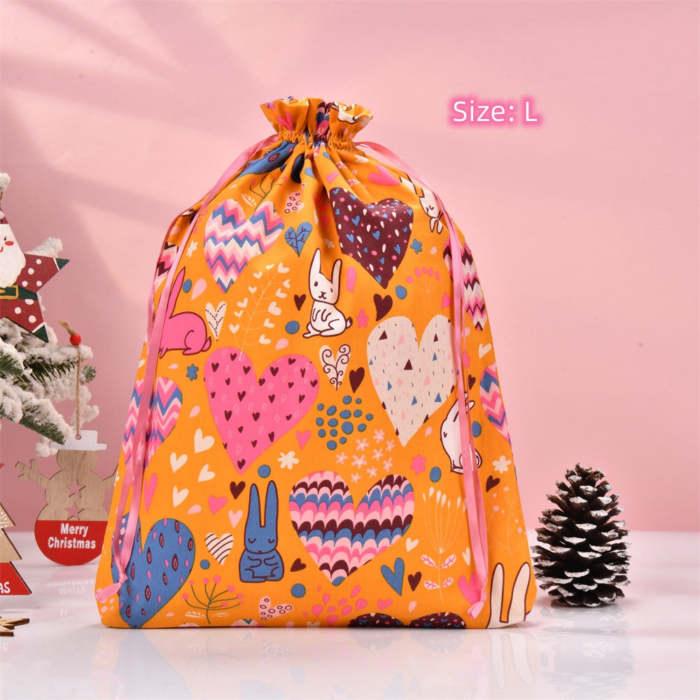 M/L Yellow Heart Rabbit Flowers Drawstring Gift Bag