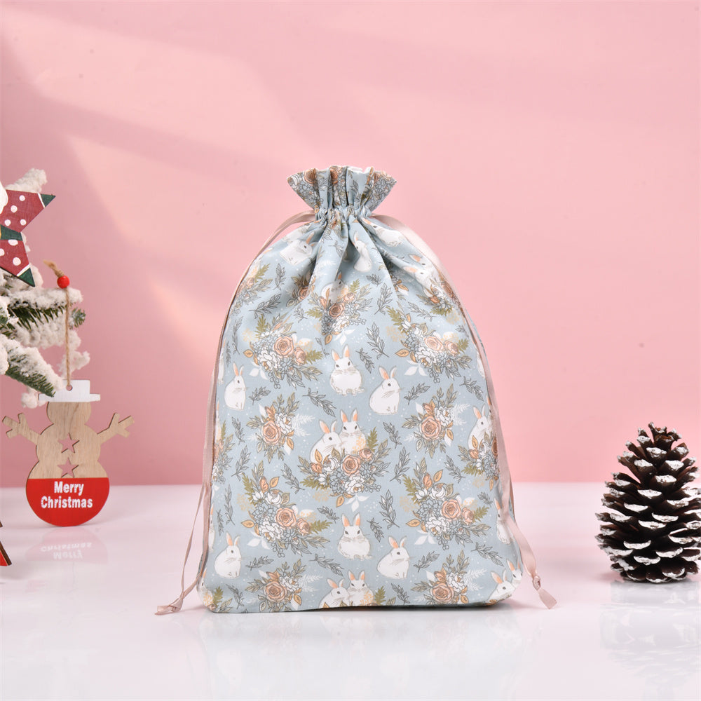 Rabbit and Rose Cotton Drawstring Gift Bag