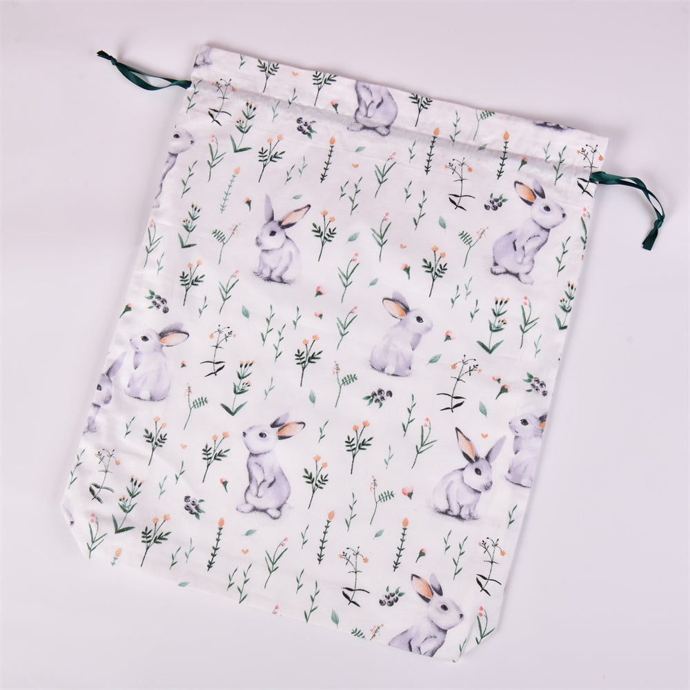 L Size Cute Rabbit White Drawstring Gift Bag