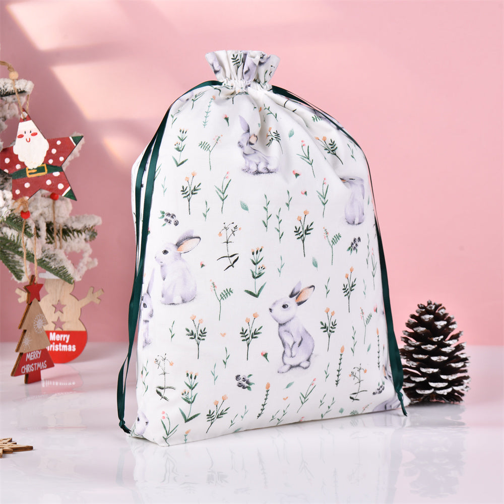 L Size Cute Rabbit White Drawstring Gift Bag