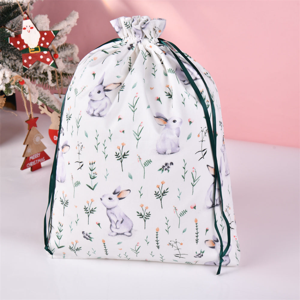 L Size Cute Rabbit White Drawstring Gift Bag