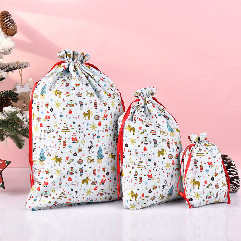 S/M/L Santa Claus Drawstring Christmas Gift Bags