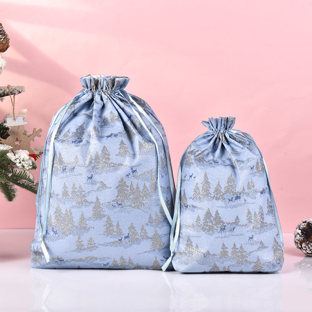 M/L Christmas Deer Fabric Drawstring Gift Bag