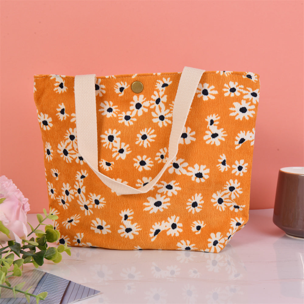 Medium Daisy Floral Corduroy Tote Bag