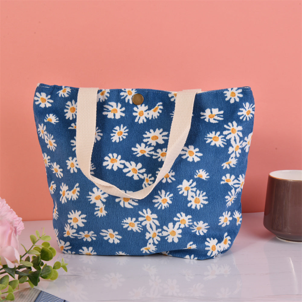 Medium Daisy Floral Corduroy Tote Bag