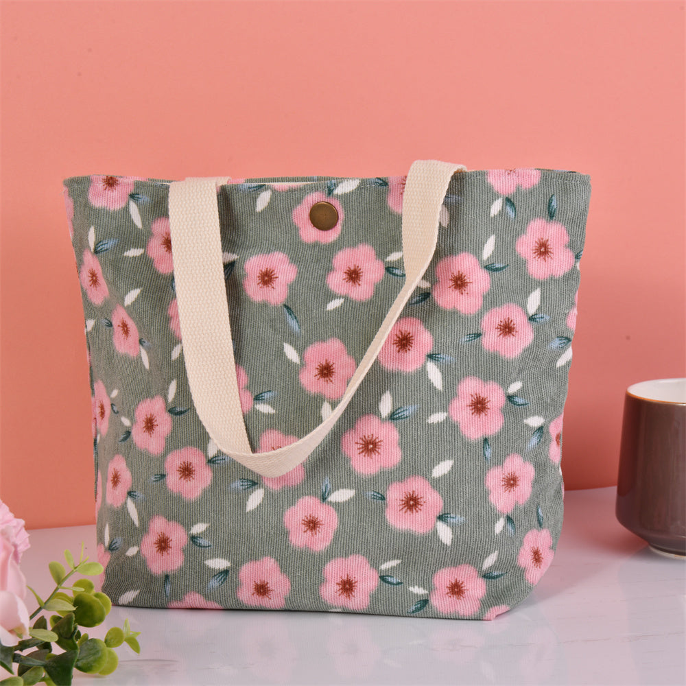 Medium Daisy Floral Corduroy Tote Bag